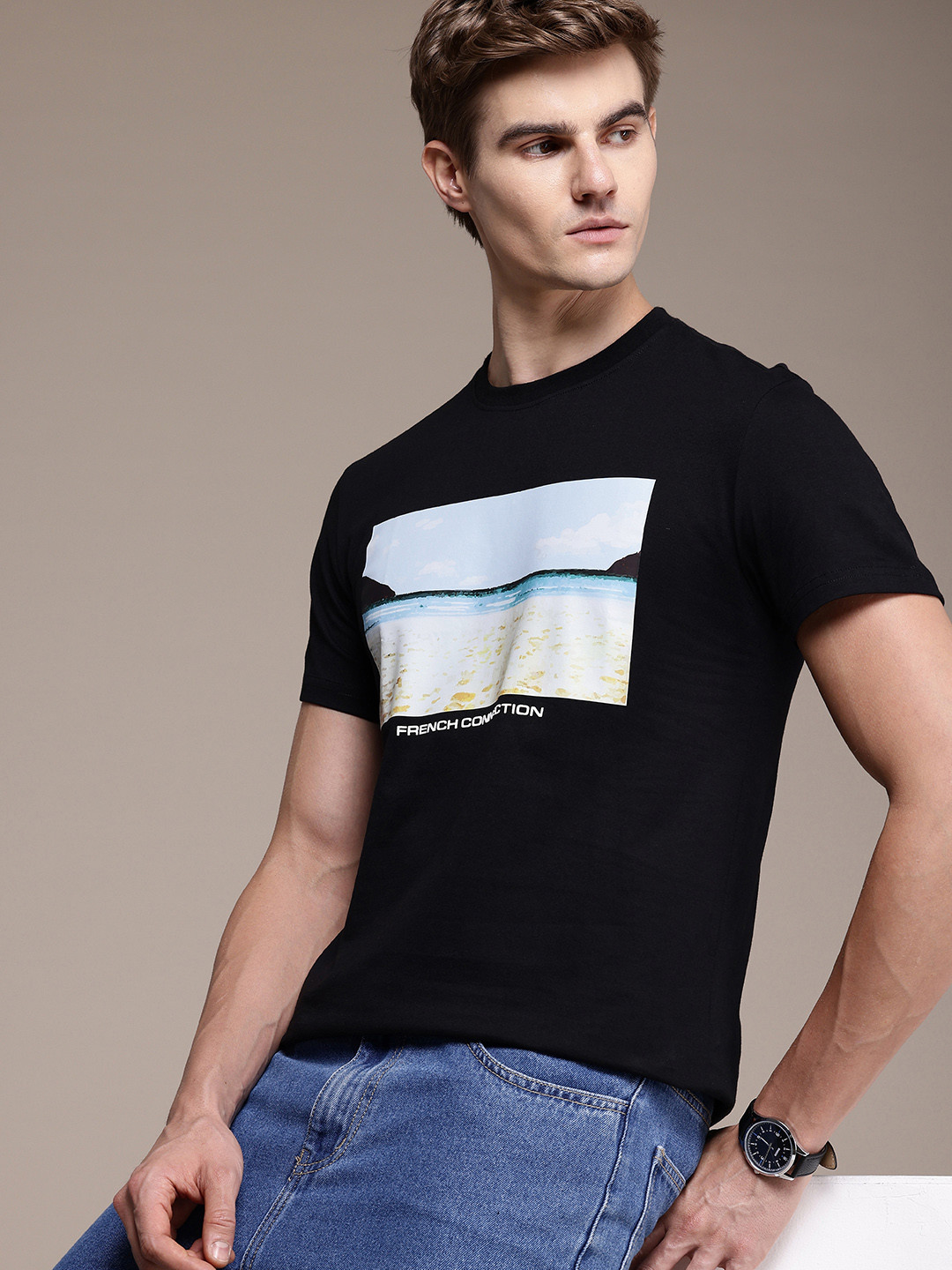 French Connection Men Printed Bio Finish T-shirt