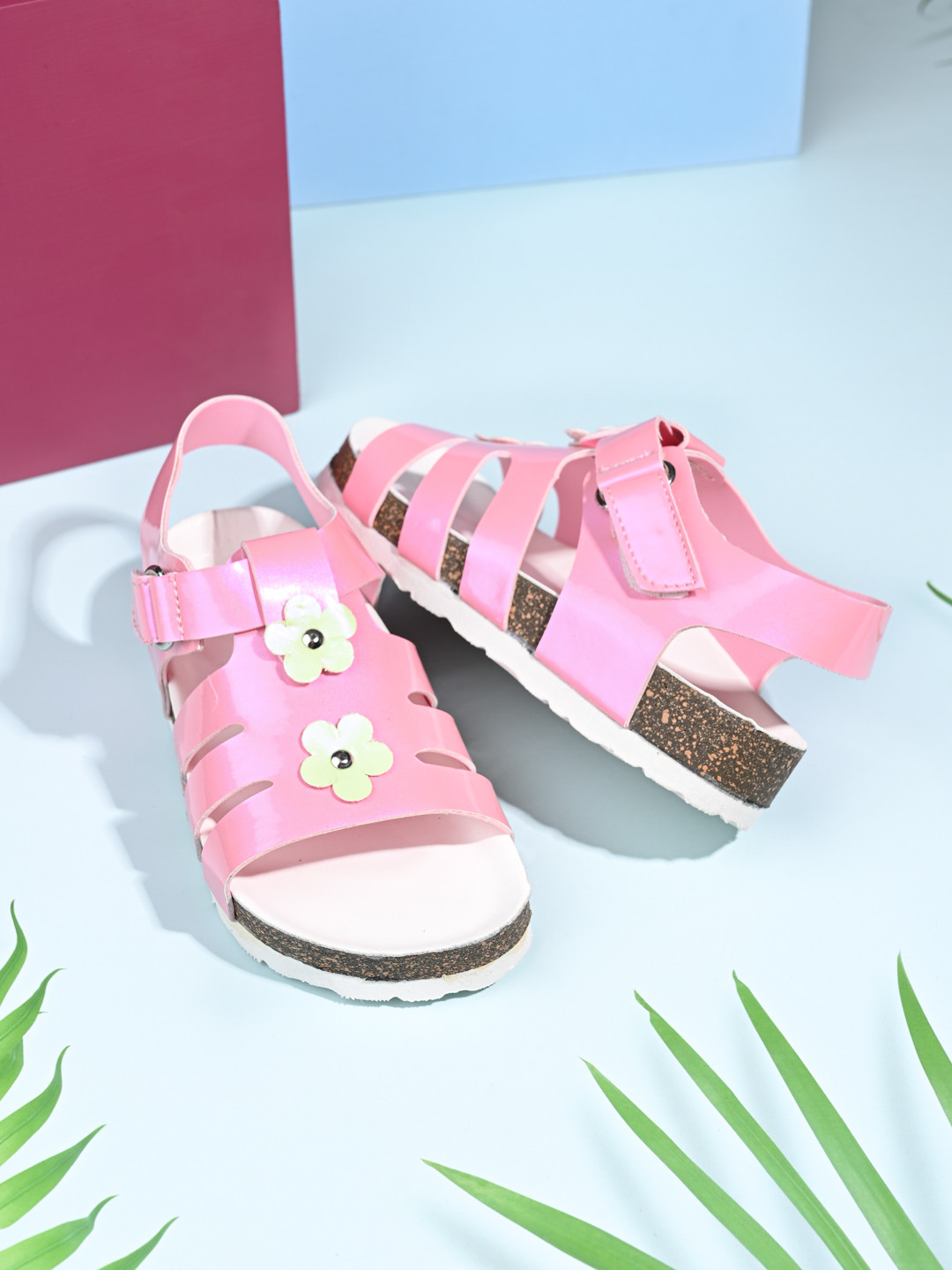 BRISKERS Girls Velcro Open Toe Flats