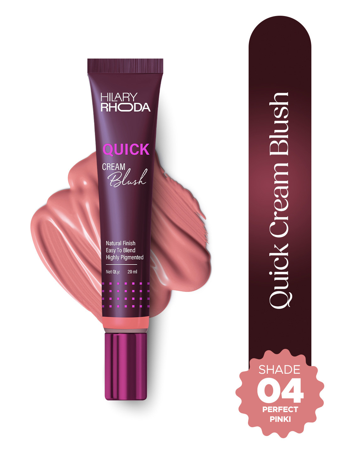 Hilary Rhoda Highly Pigmented Dewy Finish Quick Cream Blush 20 ml - Perfect Pink 04