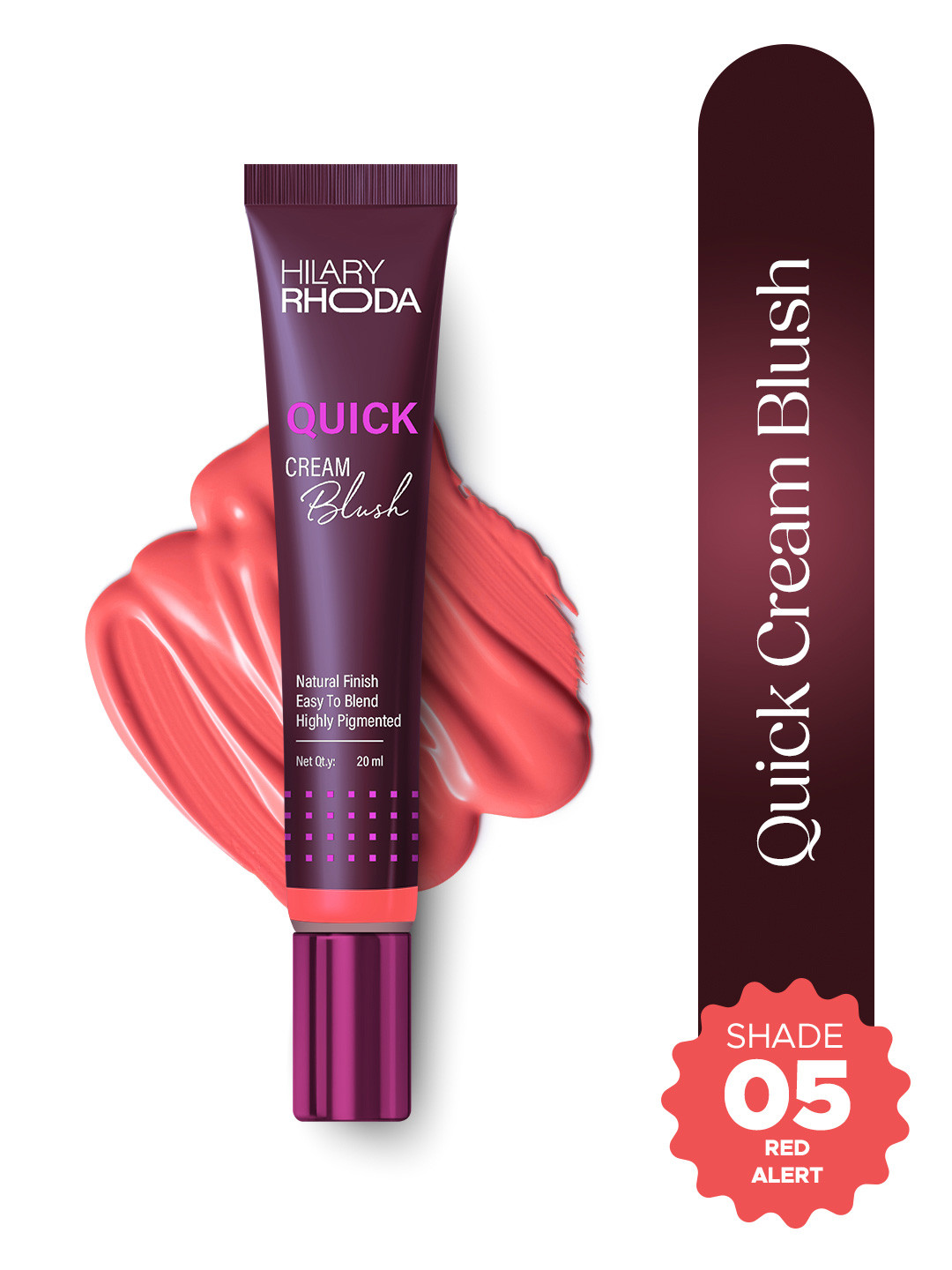 Hilary Rhoda Highly Pigmented Dewy Finish Quick Cream Blush 20 ml - Red Alert 05