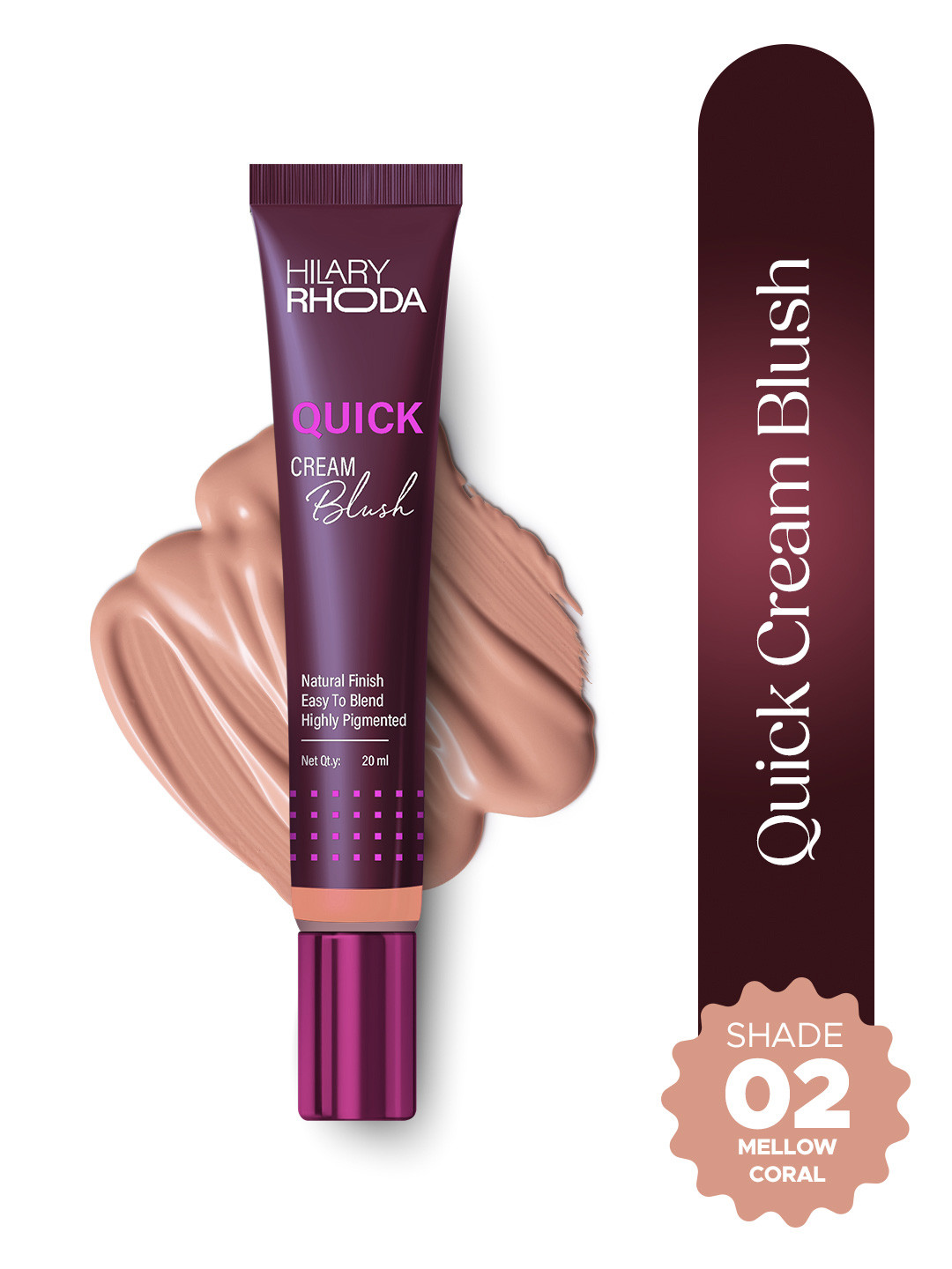 Hilary Rhoda Highly Pigmented Dewy Finish Quick Cream Blush 20 ml - Mellow Coral 02