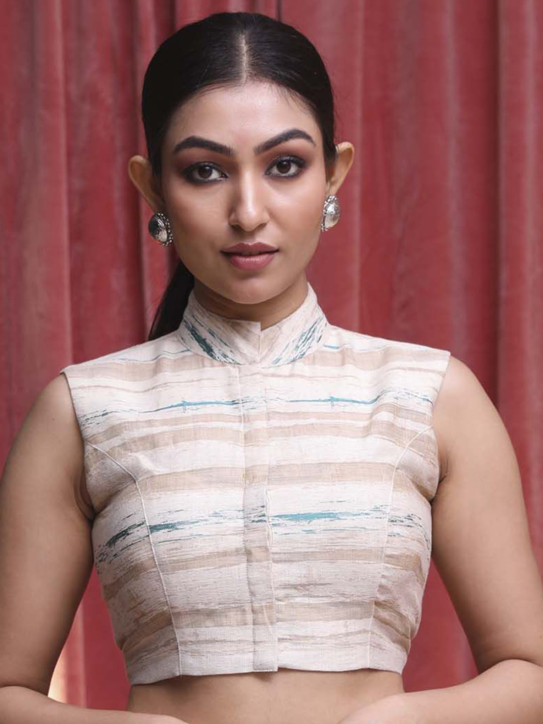 Indethnic Raw Silk Printed Saree Blouse