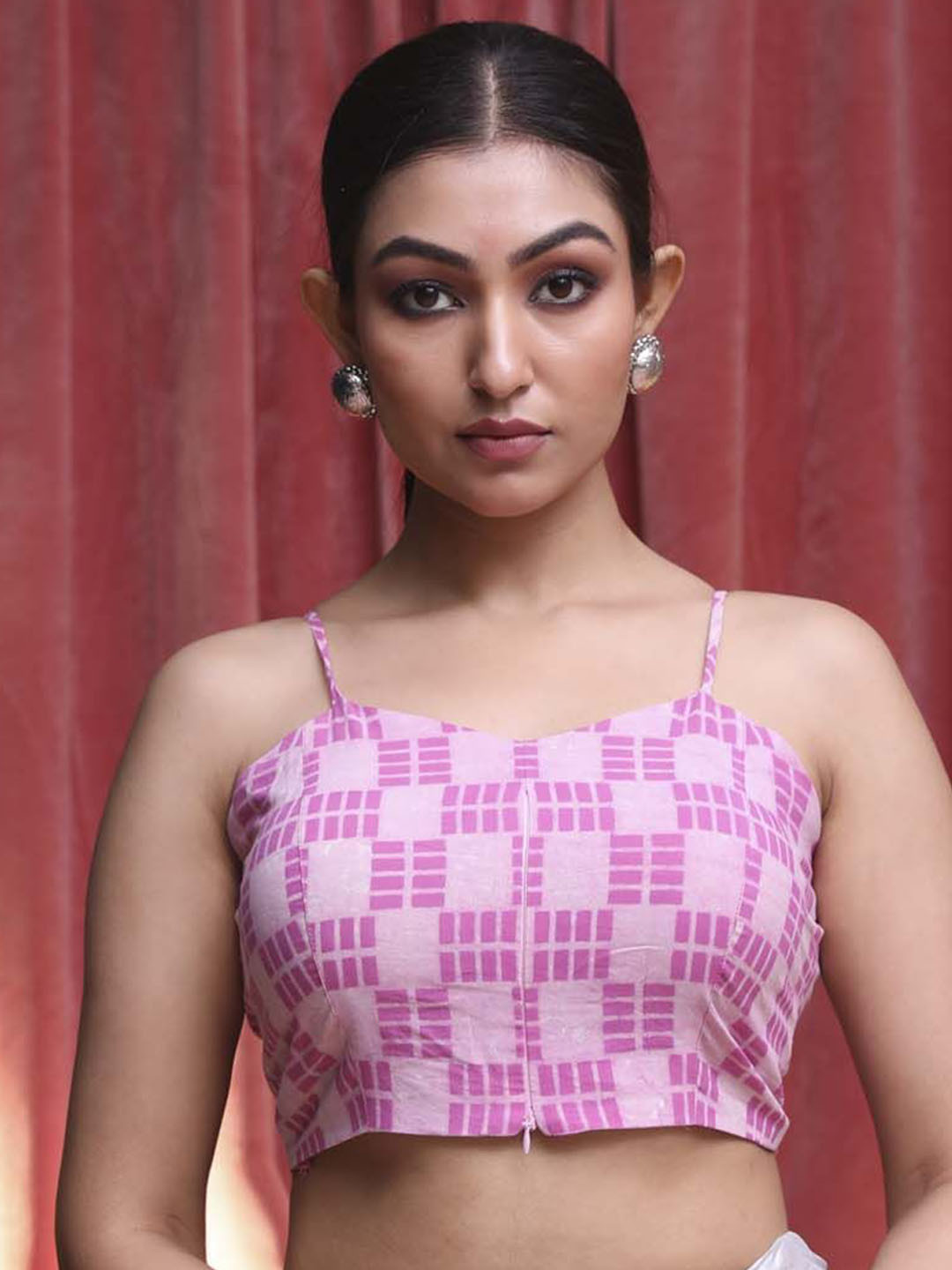 Indethnic Shoulder Strap Geometric Saree Blouse