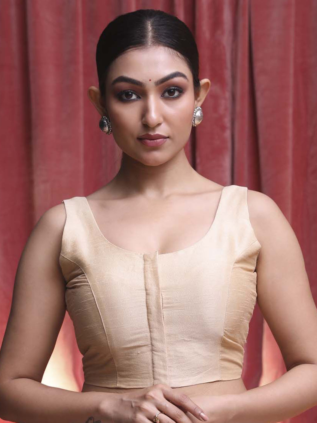 Indethnic Sleeveless Silk Saree Blouse