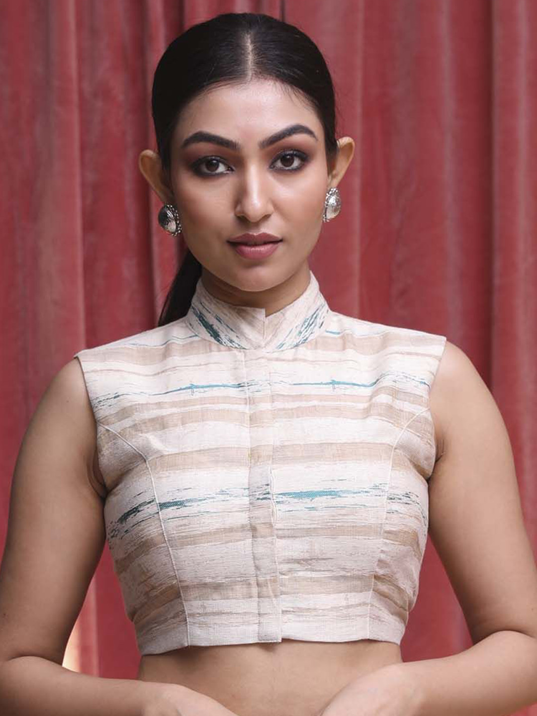 Indethnic Woven Design Raw Silk Saree Blouse