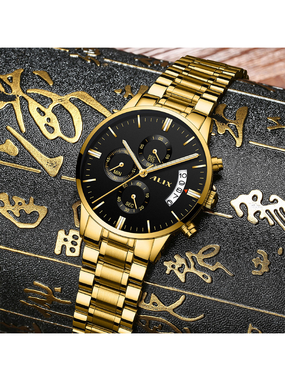 ALIX Men Dial & Stainless Steel Bracelet Style Straps Analogue Chronograph Watch AL2309 GBB