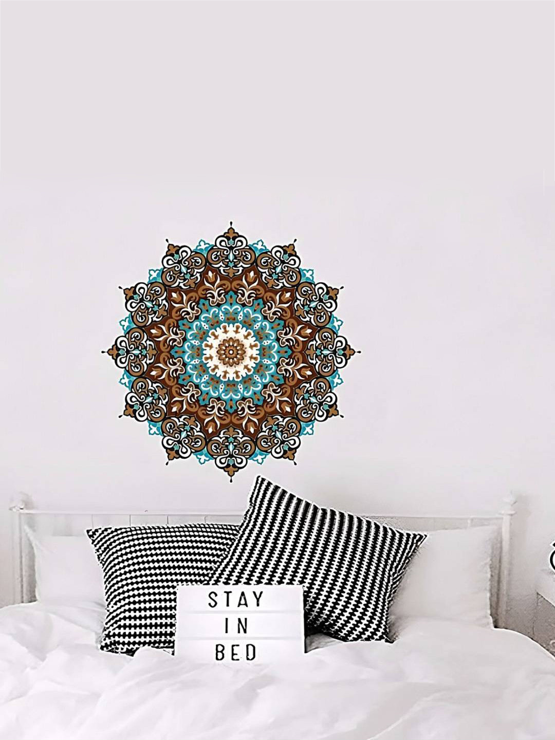Jaamso Royals Brown & Blue Printed Mandala Art Design Self-Adhesive Wall Sticker