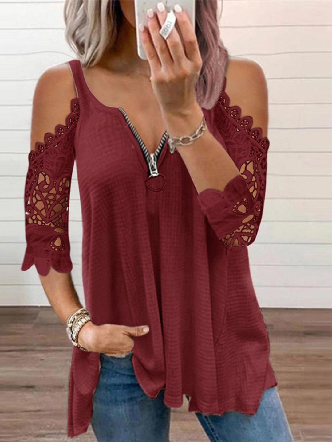 HERE&NOW Tie-Up Neck Cold-Shoulder Cotton Top