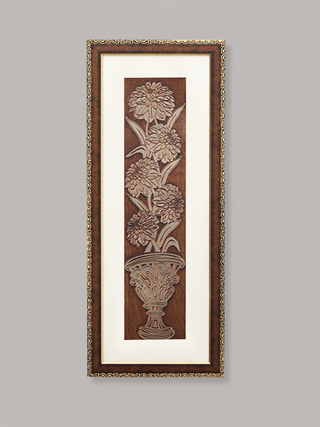 SHREE KALA HOME DECOR Brown & White 1 Piece Synthetic Wood Floral and Botanical Wall Paintings