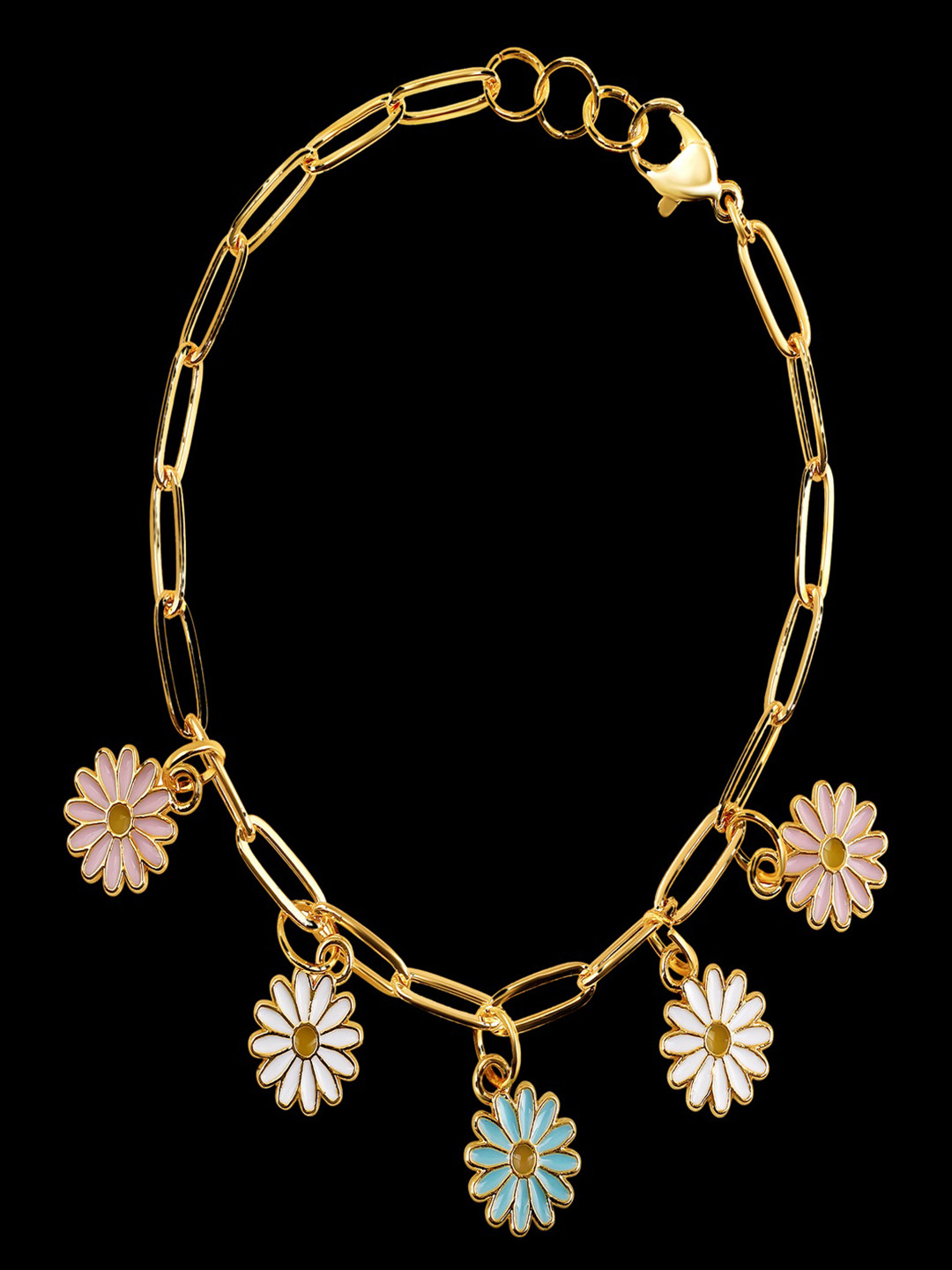 BDIVA Gold-Plated Hanging Flower Charm Bracelet