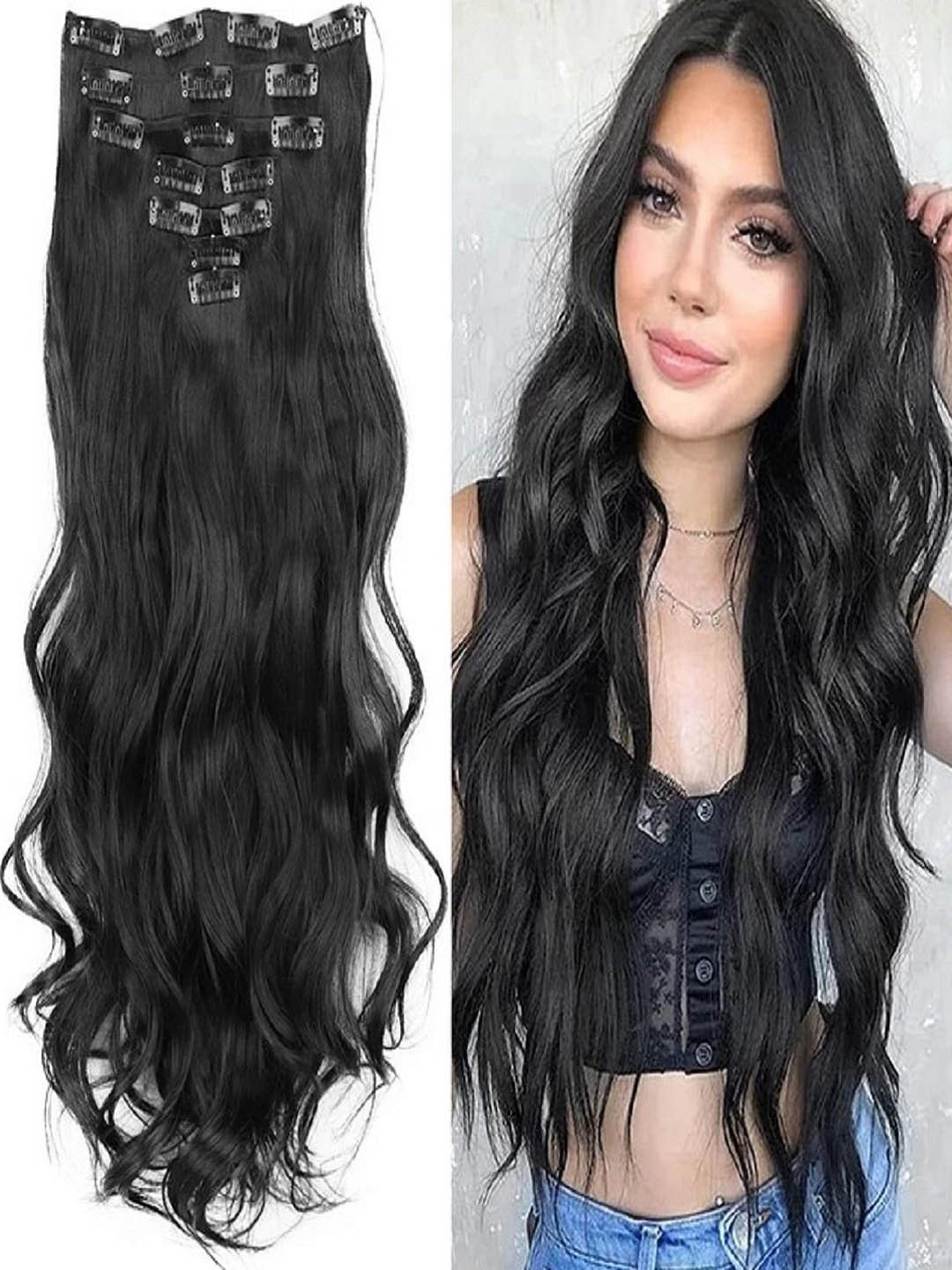 MoonEyes Set Of 7 Curly/Wavy Hair Extension-Natural Black