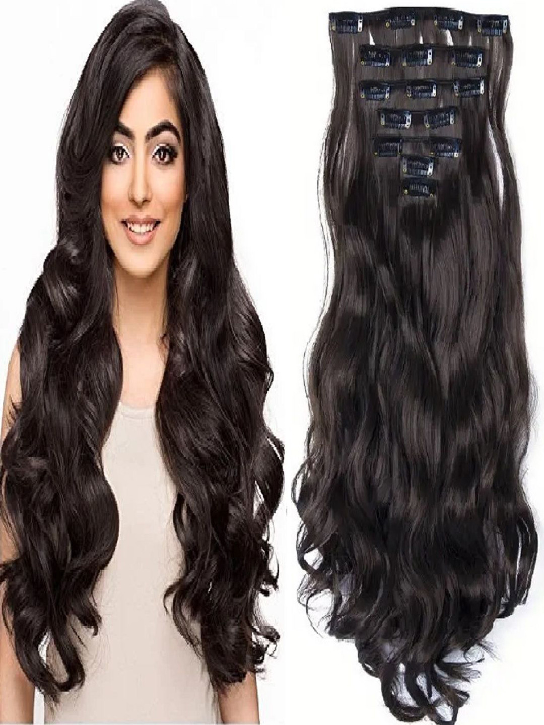 MoonEyes Set Of 7 16 Clip-On  Wavy Hair Extension-Natural Brown