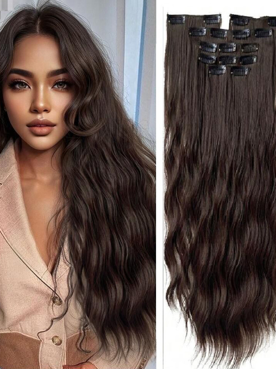 MoonEyes 16 Clips Curly Hair Extension - Natural Brown