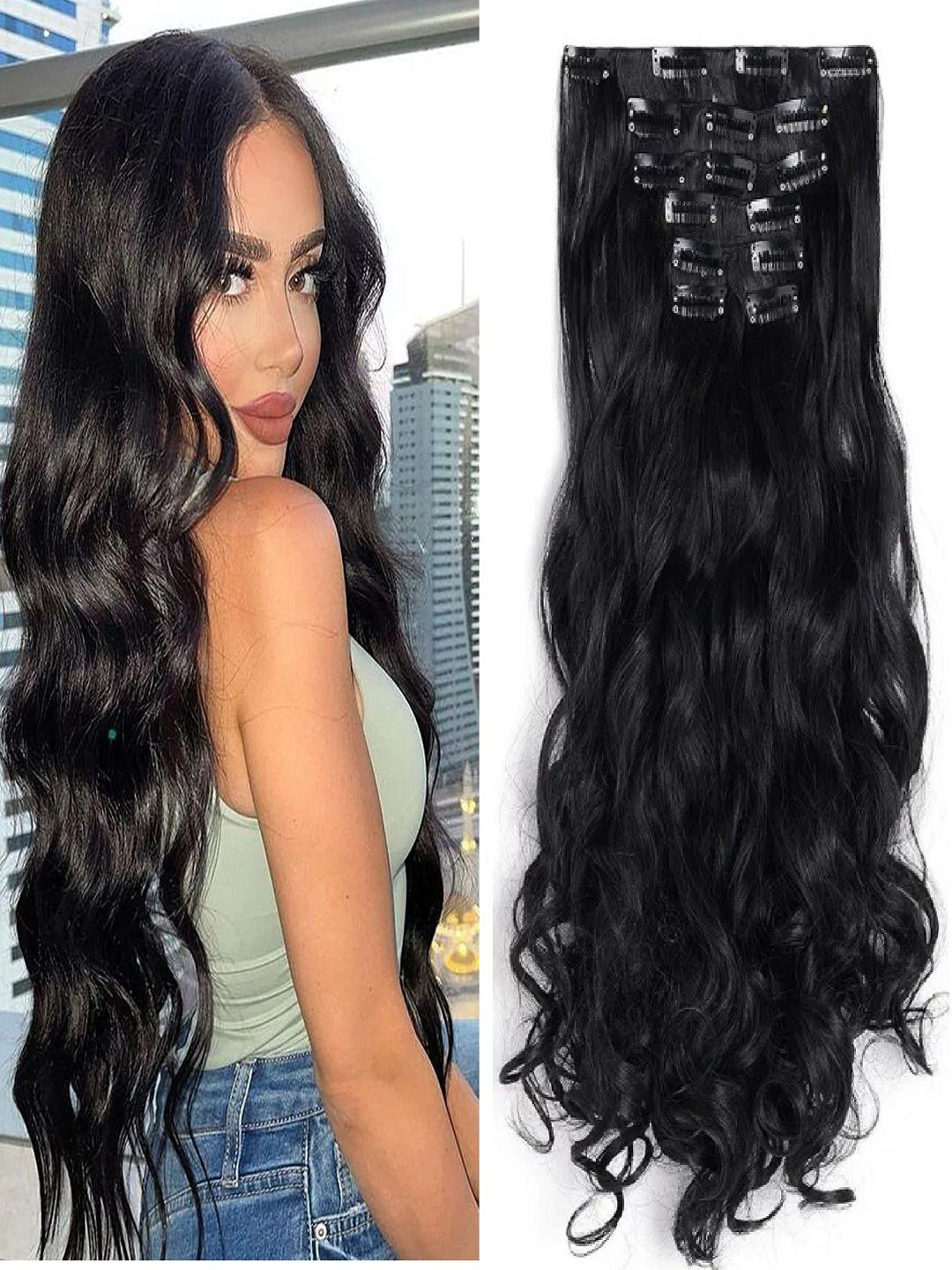 MoonEyes 16 Clips Curly Hair Extension - Black