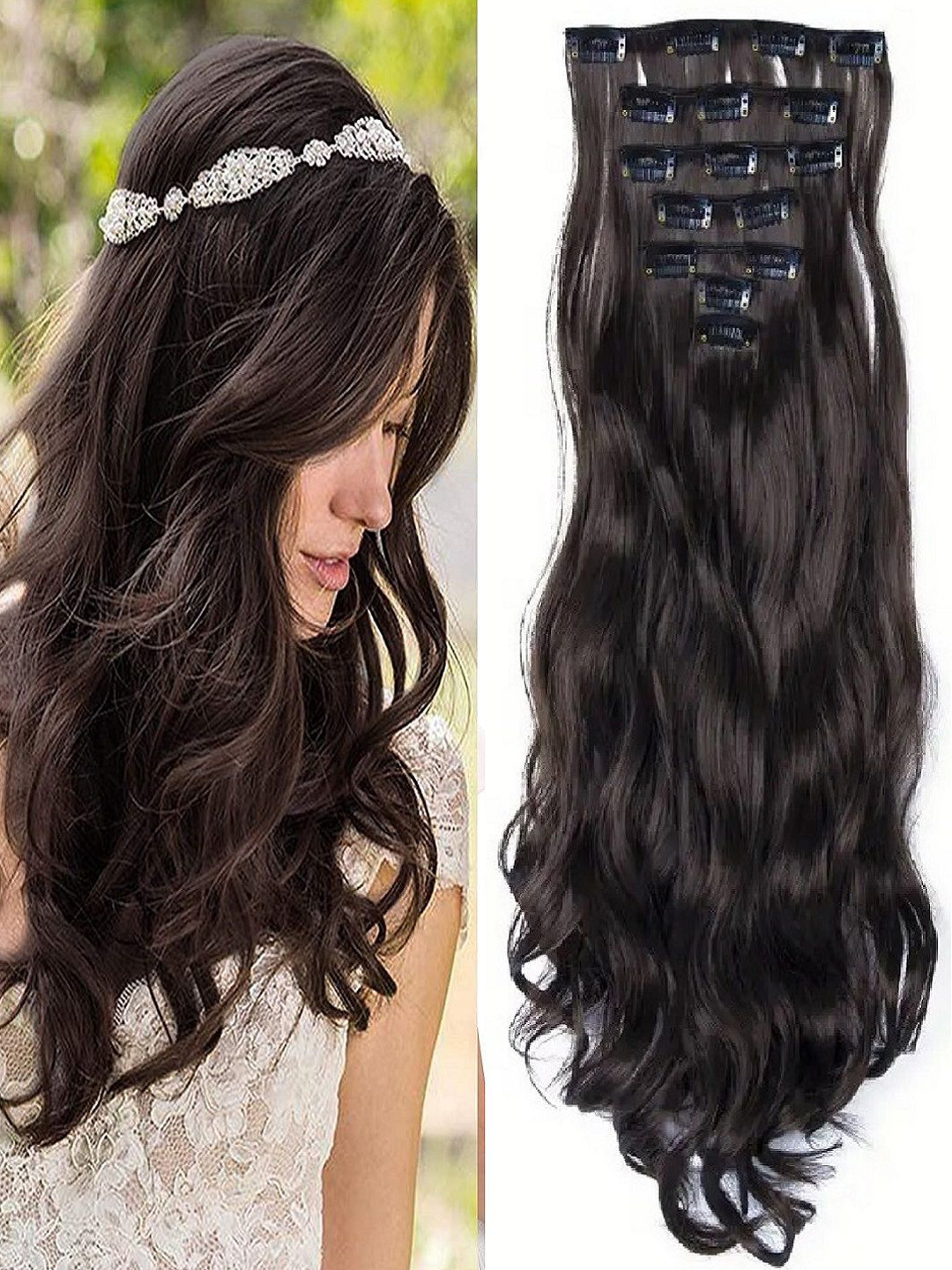 MoonEyes 16 Clips Curly Hair Extension - Natural Brown