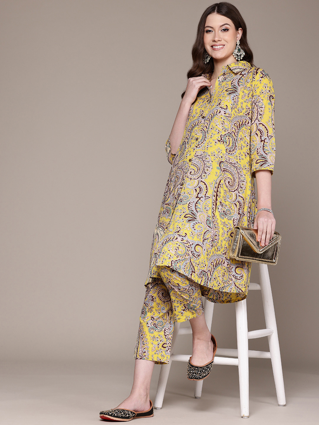Readiprint Paisley Printed Panelled Pure Cotton Kurta with Trousers