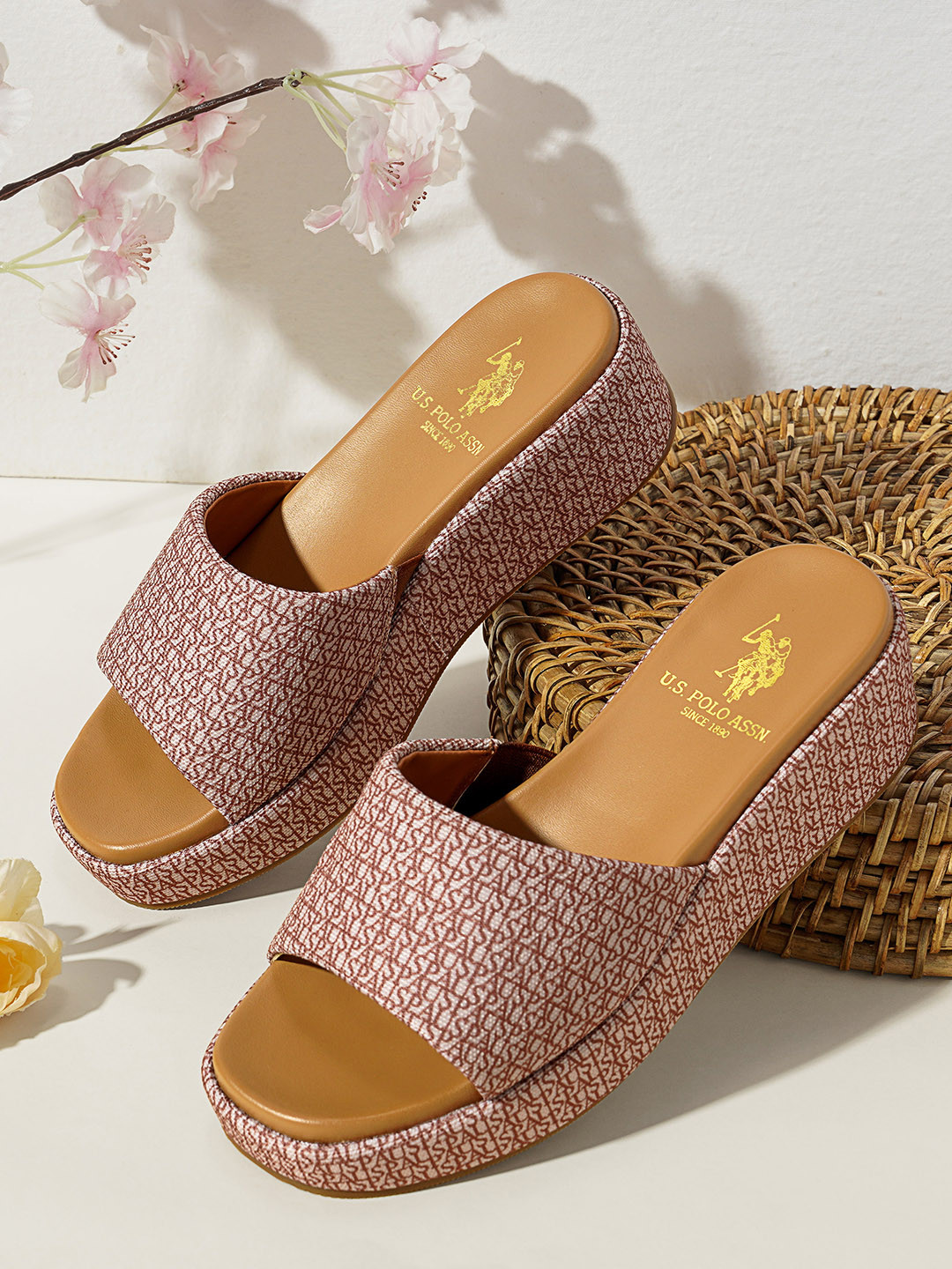 U.S. Polo Assn. Women Printed Open Toe Wedge Heel Sandal