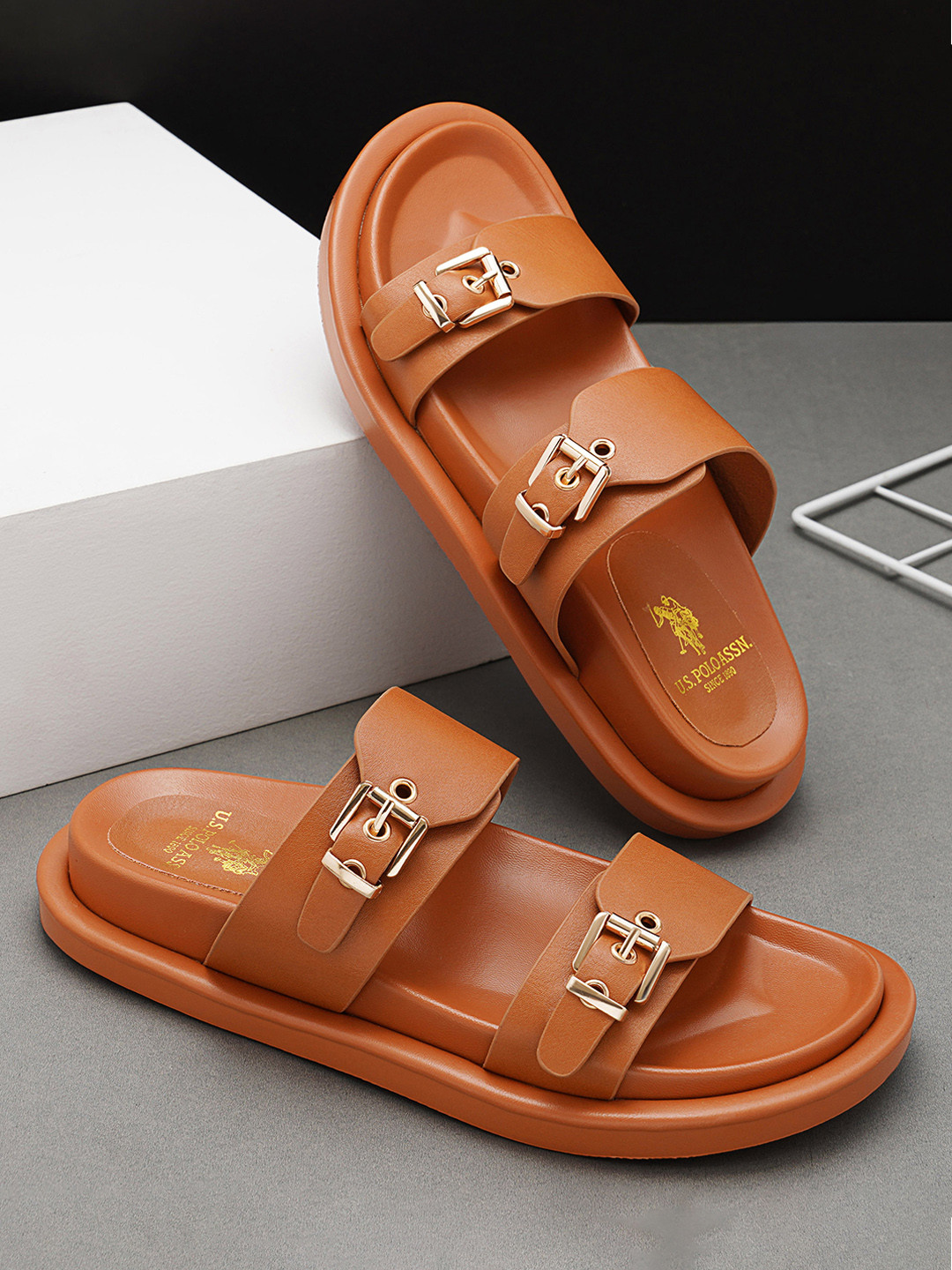 U.S. Polo Assn. Women Danila Open Toe Flats with Buckles