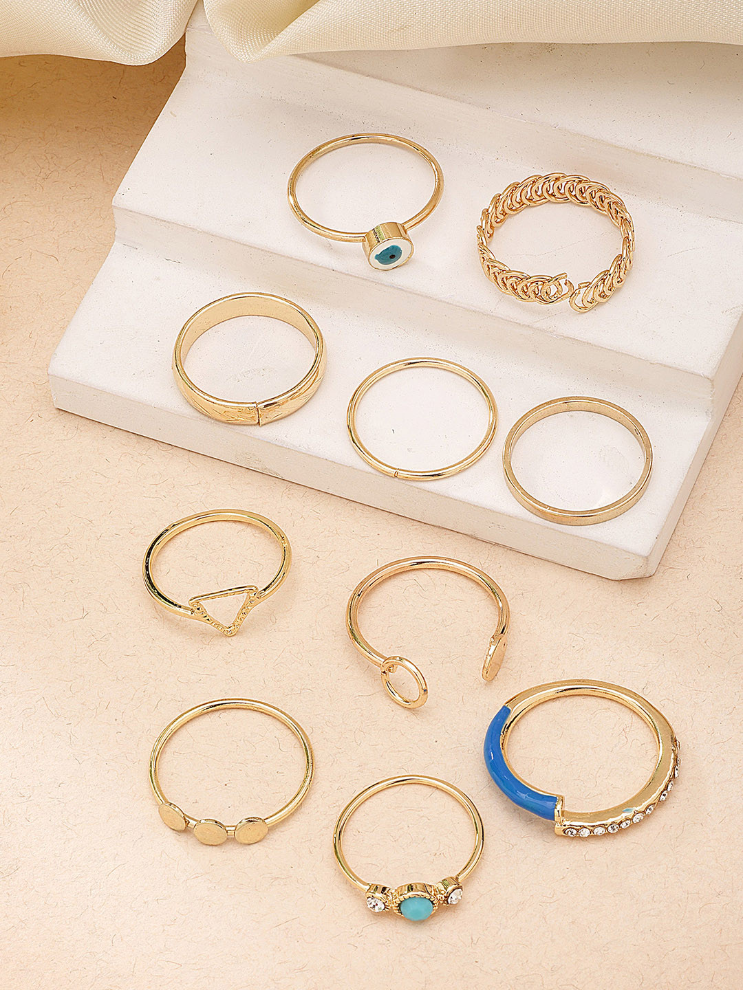 Bohey by KARATCART 10Pcs Gold-Plated CZ Studded Finger Ring