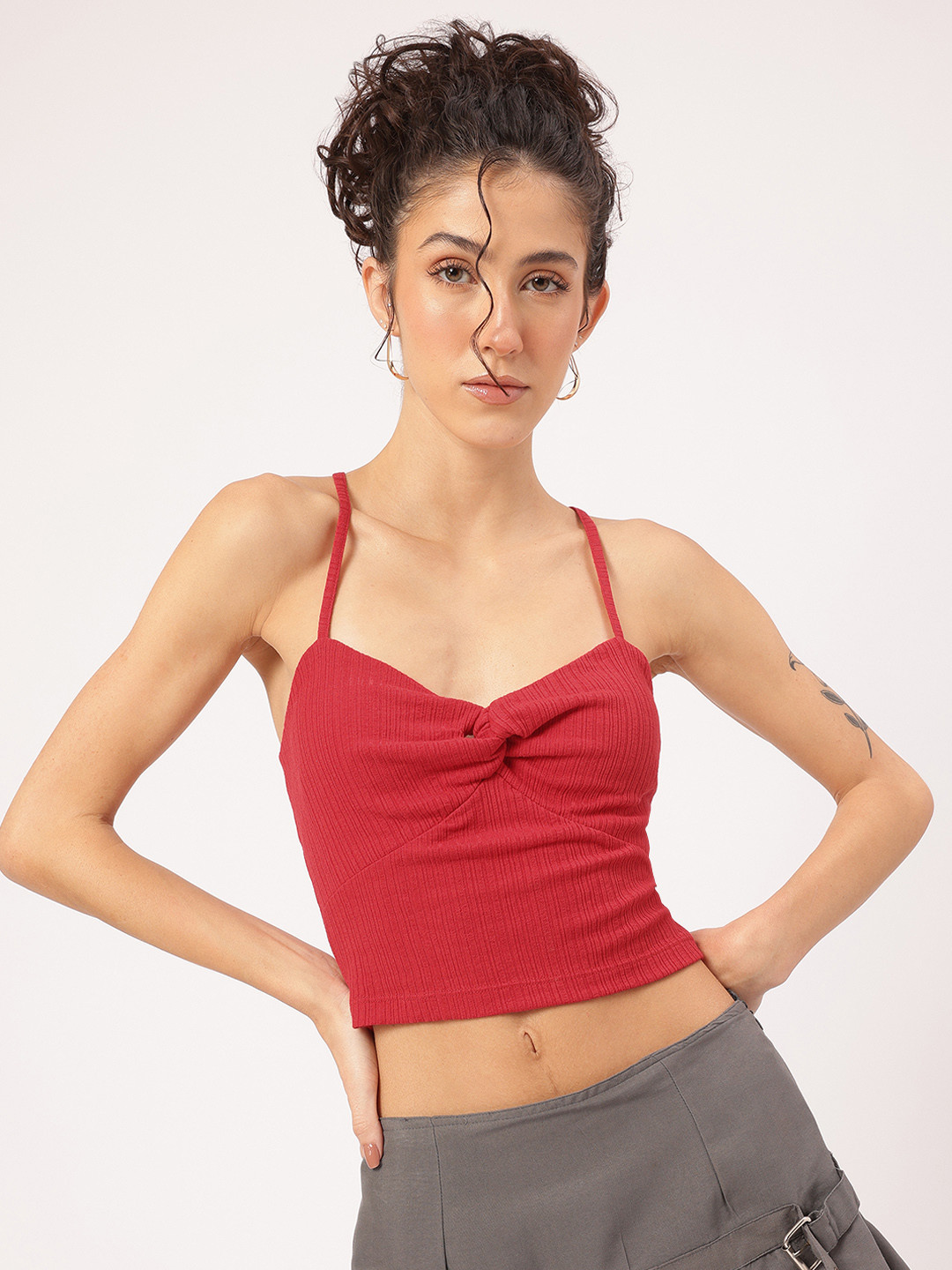 DressBerry Modern Minimalist Rib Knit Twisted Crop Top