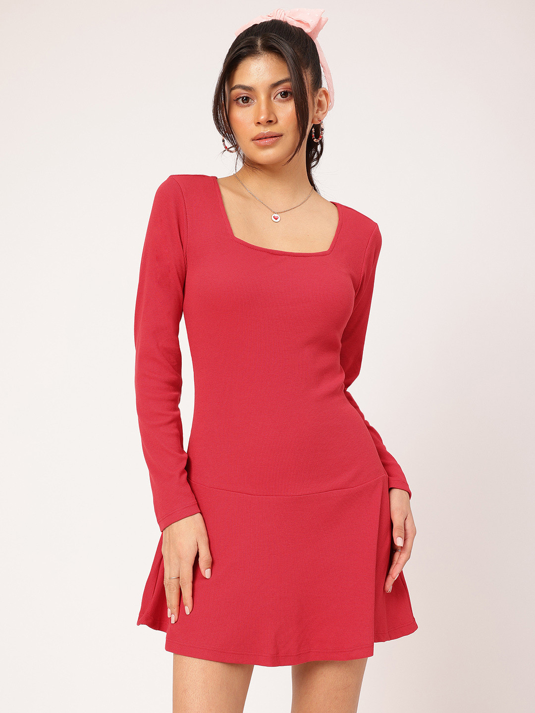 DressBerry Kawaii Ribbed Drop-Waist Mini Dress