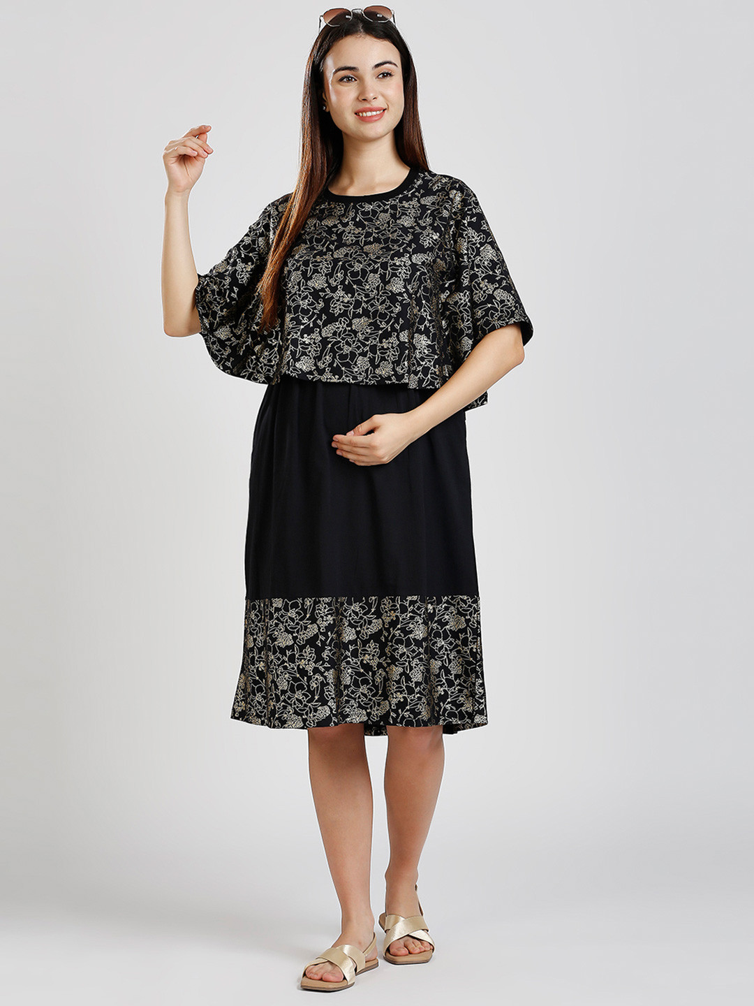 True Shape Embellished Cape Sleeve Maternity Blouson Dress