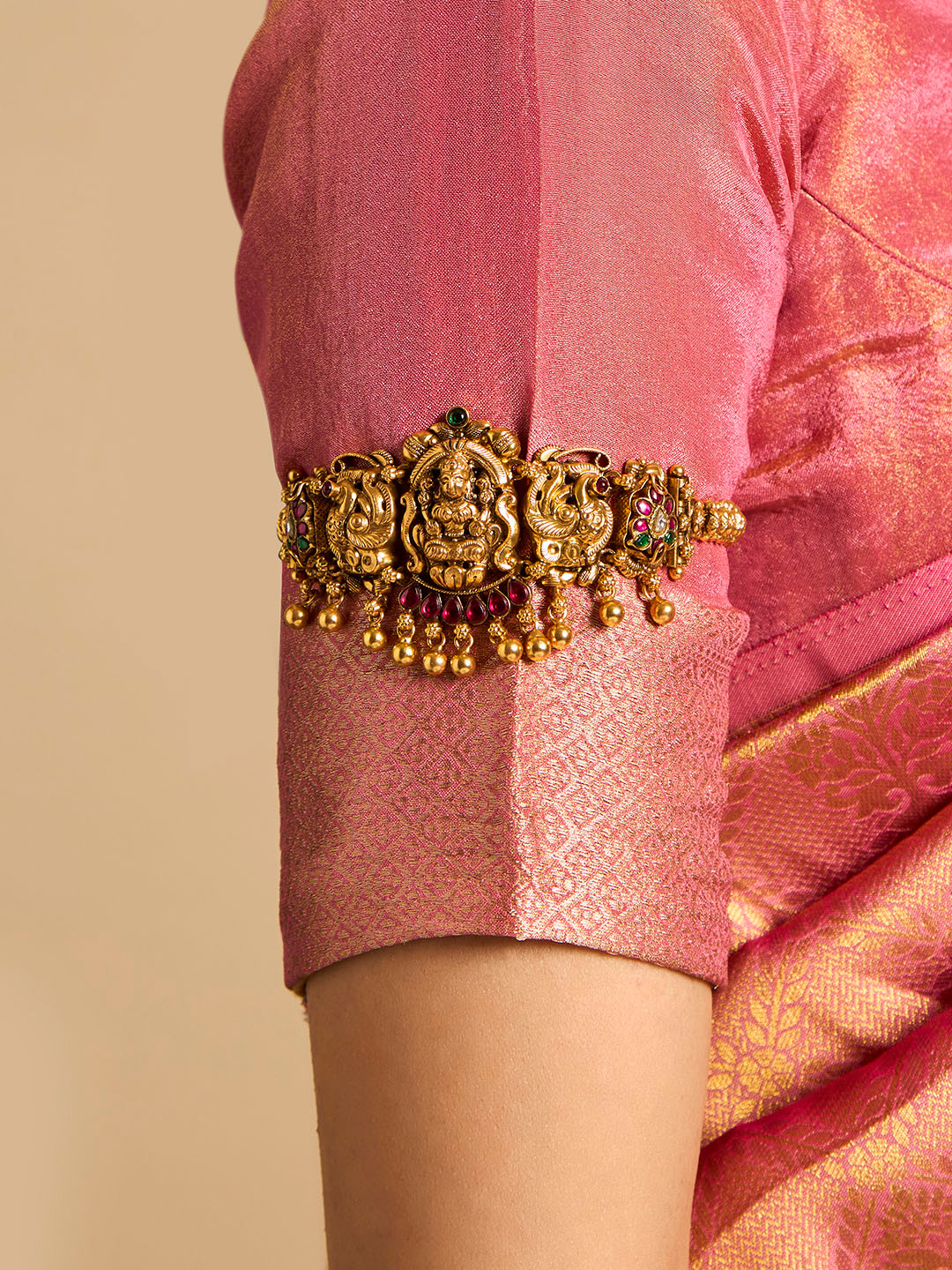 Kushal's Fashion Jewellery Embellished Bridal 92.5 Silver Temple Armlet Bracelet
