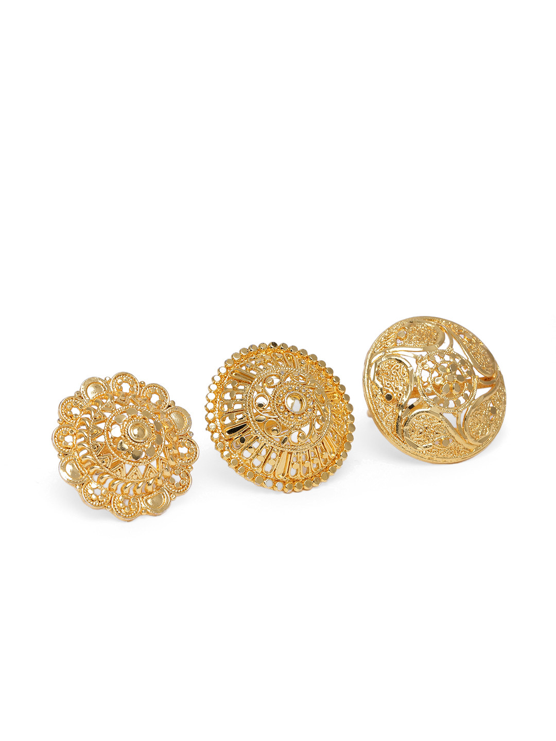 AARSHVI Pack of 3 Gold-Plated Finger Rings