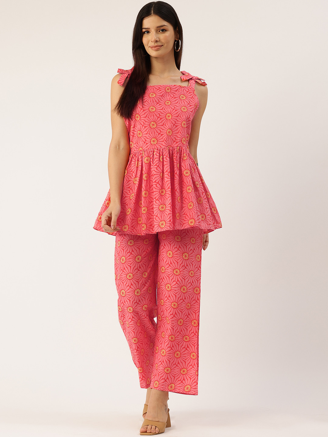 FERANOID Printed Bow Styled Strap Co-Ord Set