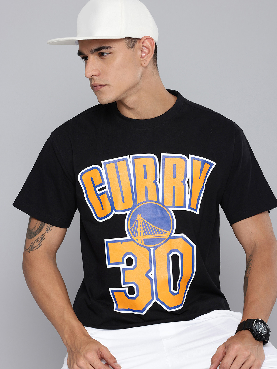 NBA Men Steph Curry Printed Drop-Shoulder Sleeves Oversized Pure Cotton T-shirt