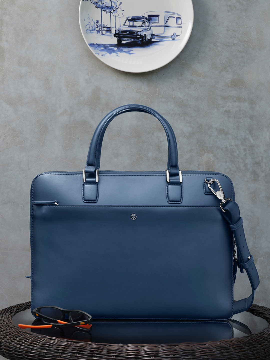 Lapis Bard Navy Ducorium Spencer 15-inch Chrome Trims Slim Laptop Business Bag