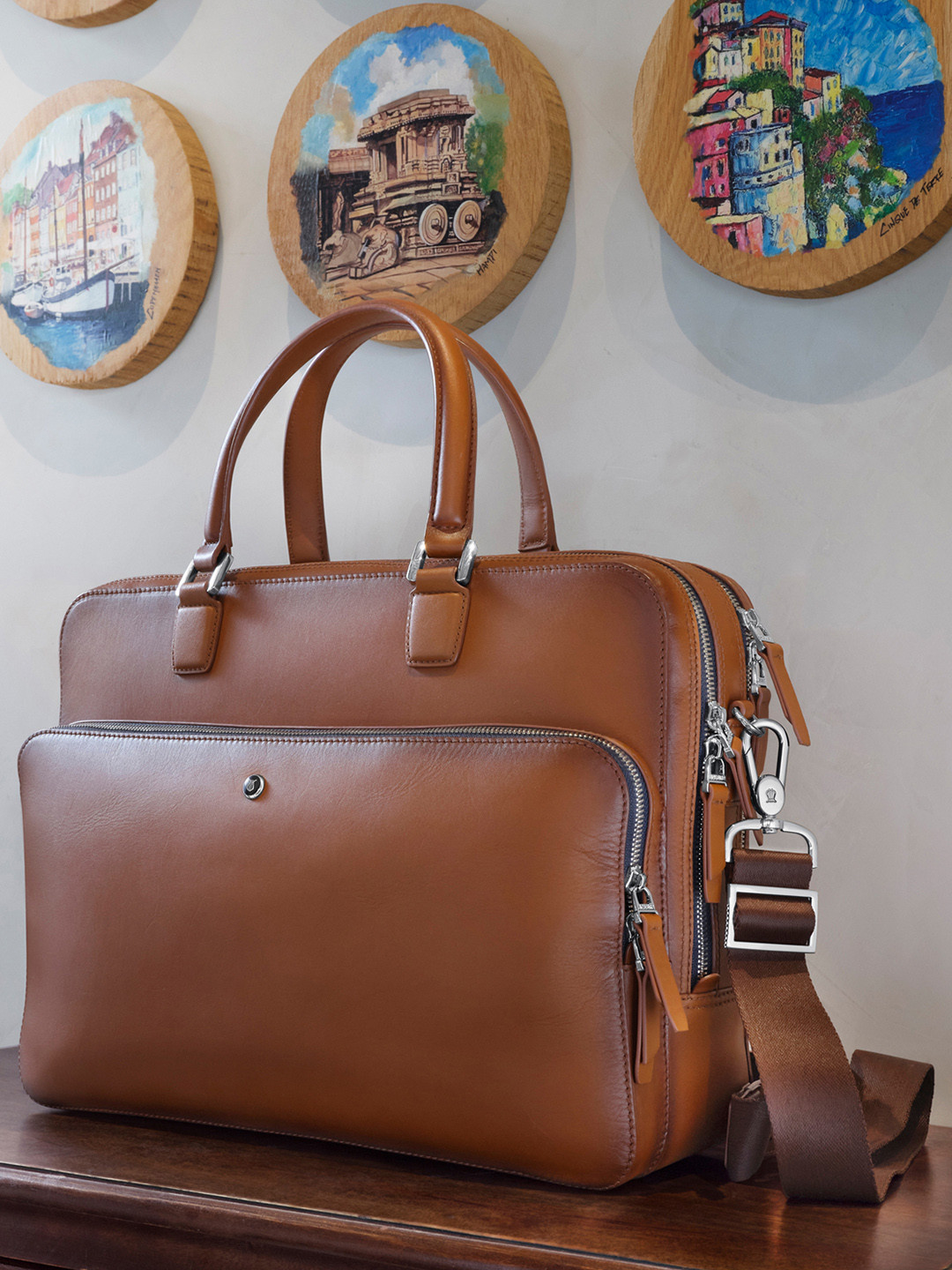 Lapis Bard Coganc Ducorium Leather Dorchester 14-inch Chrome Trims Laptop Business Bag