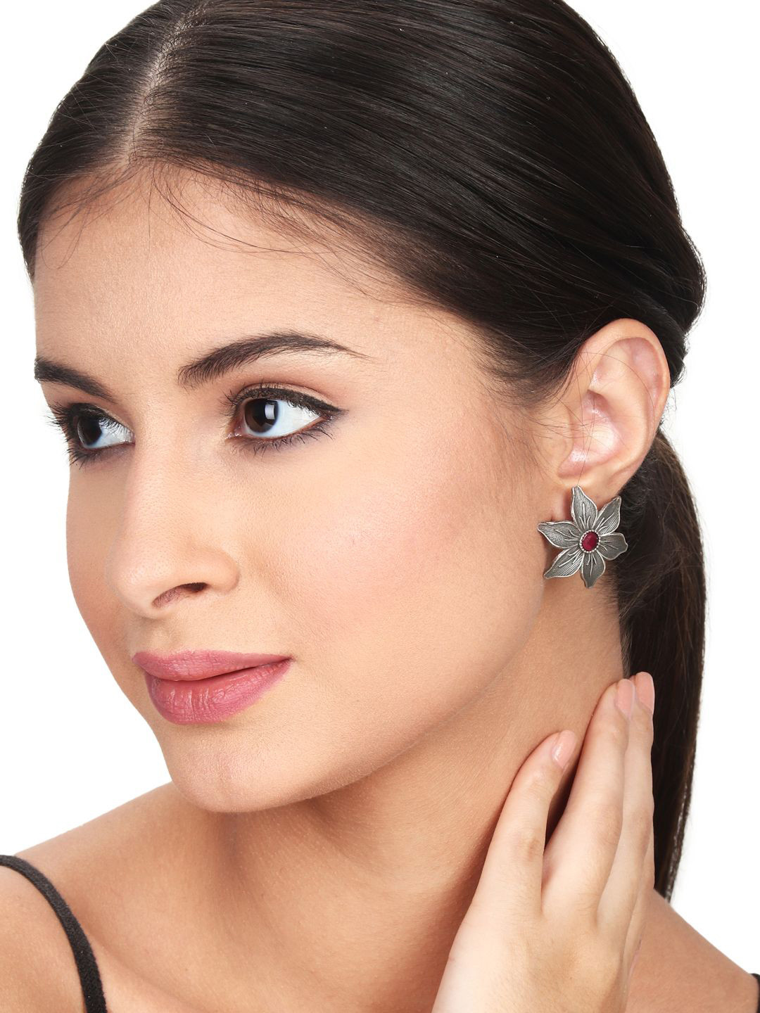 Anvik Silver-Plated Flower Shaped Oxidised Studs