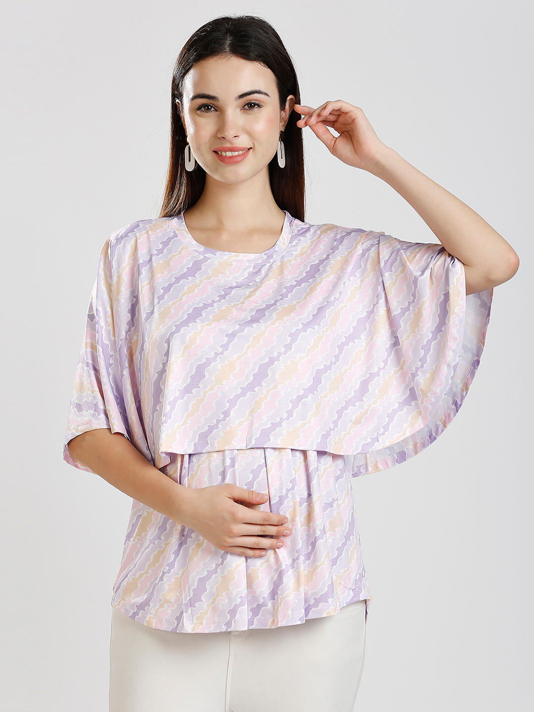 True Shape Women Vertical Striped Round Neck  Top