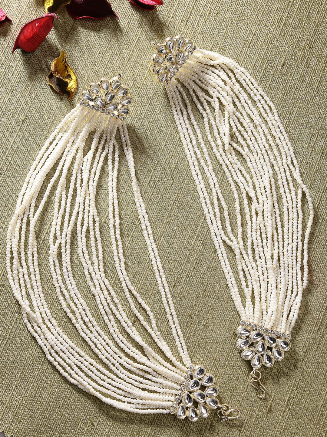 ZENEME Gold Plated White Pearl Studded Ear Chain