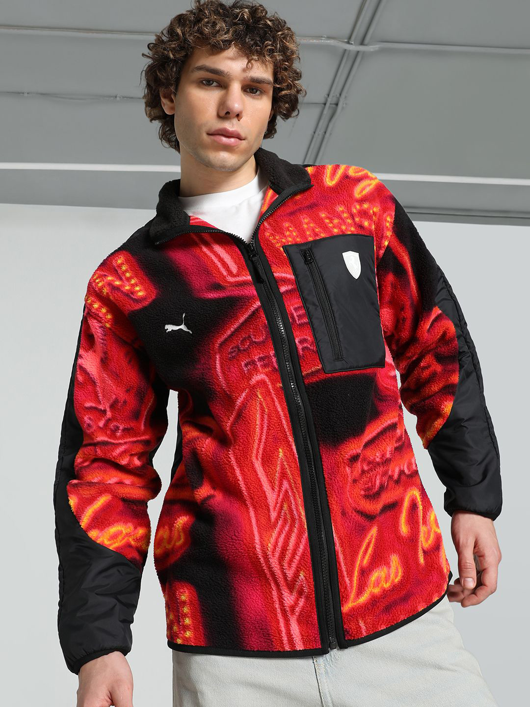 PUMA Scuderia Ferrari Race Neon Energy Fleece Men Relaxed Fit Motorsport Jacket