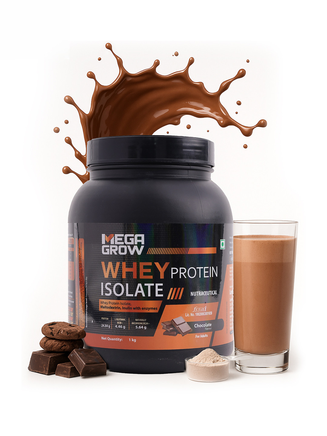 Megagrow Isolate Whey Protein Powder Chocolate Flavour - 1Kg