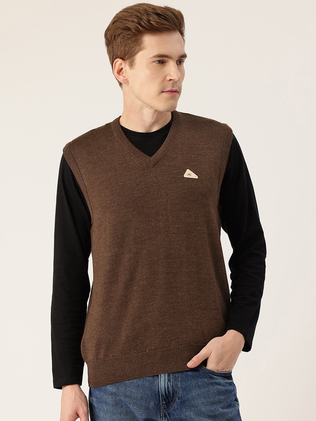 Monte Carlo Shrink Resistible Woolen Sweater Vest with Brand Logo Detail