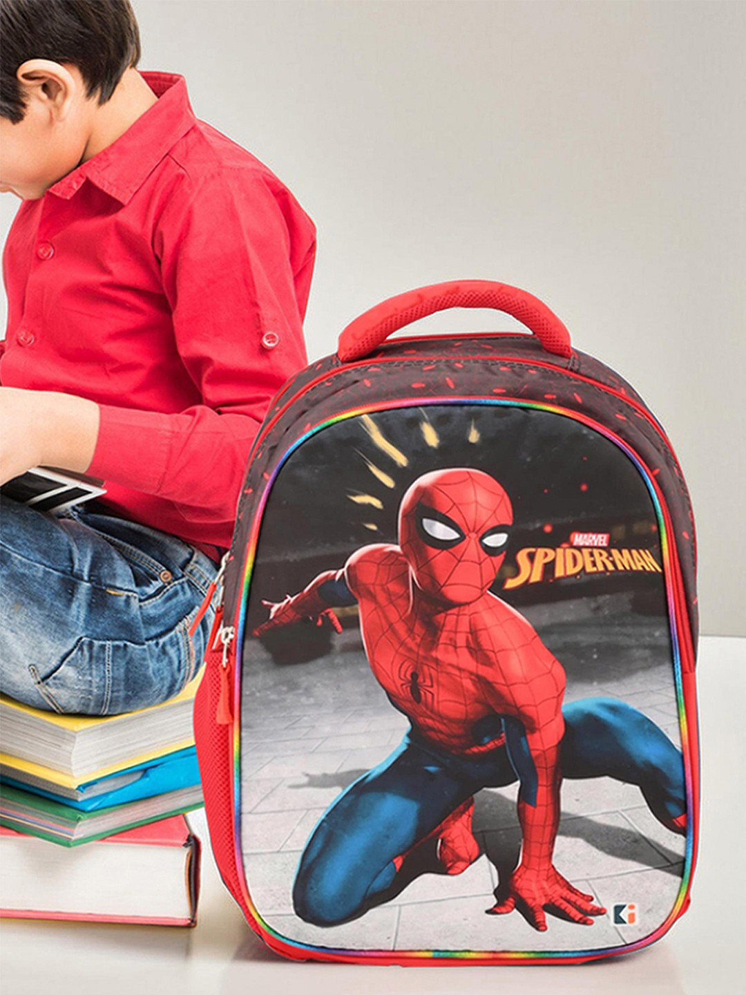 Kuber Industries military school College  Backpack for Boys and Girls Cartoon Large Red