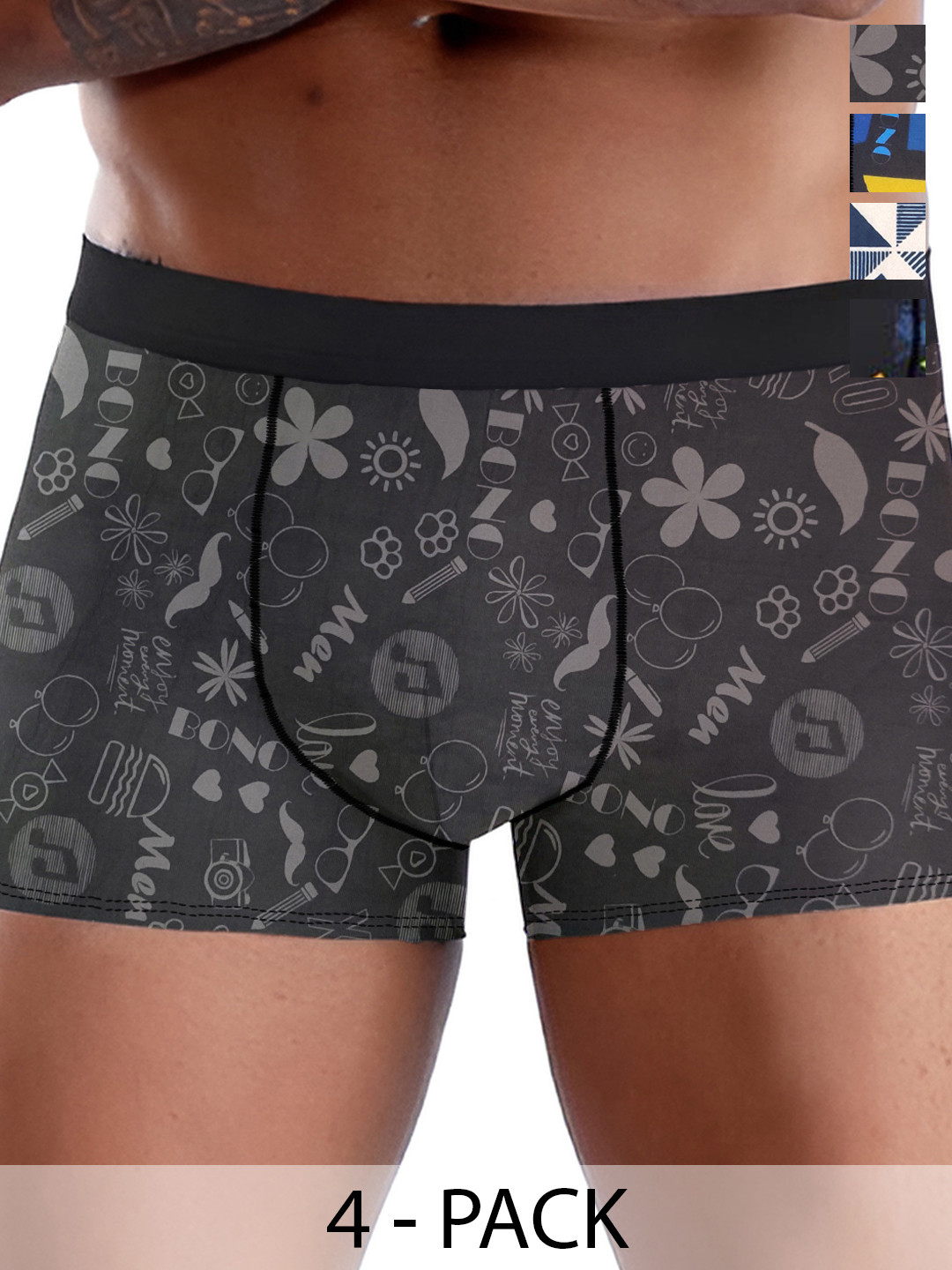 DISPENSER Pack Of 4 Printed Breathability Trunks V7-C3-C5-C6-C8-M