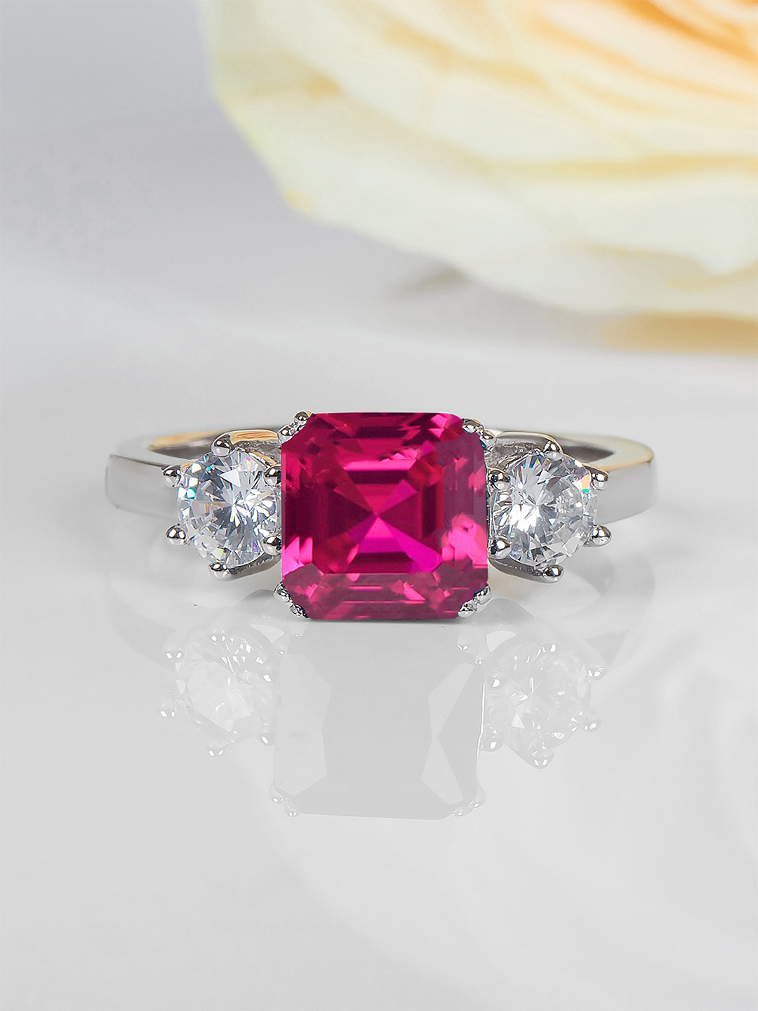 Ornate Jewels 925 Sterling Silver Ruby & American Diamond Meghan Markle Engagement Ring