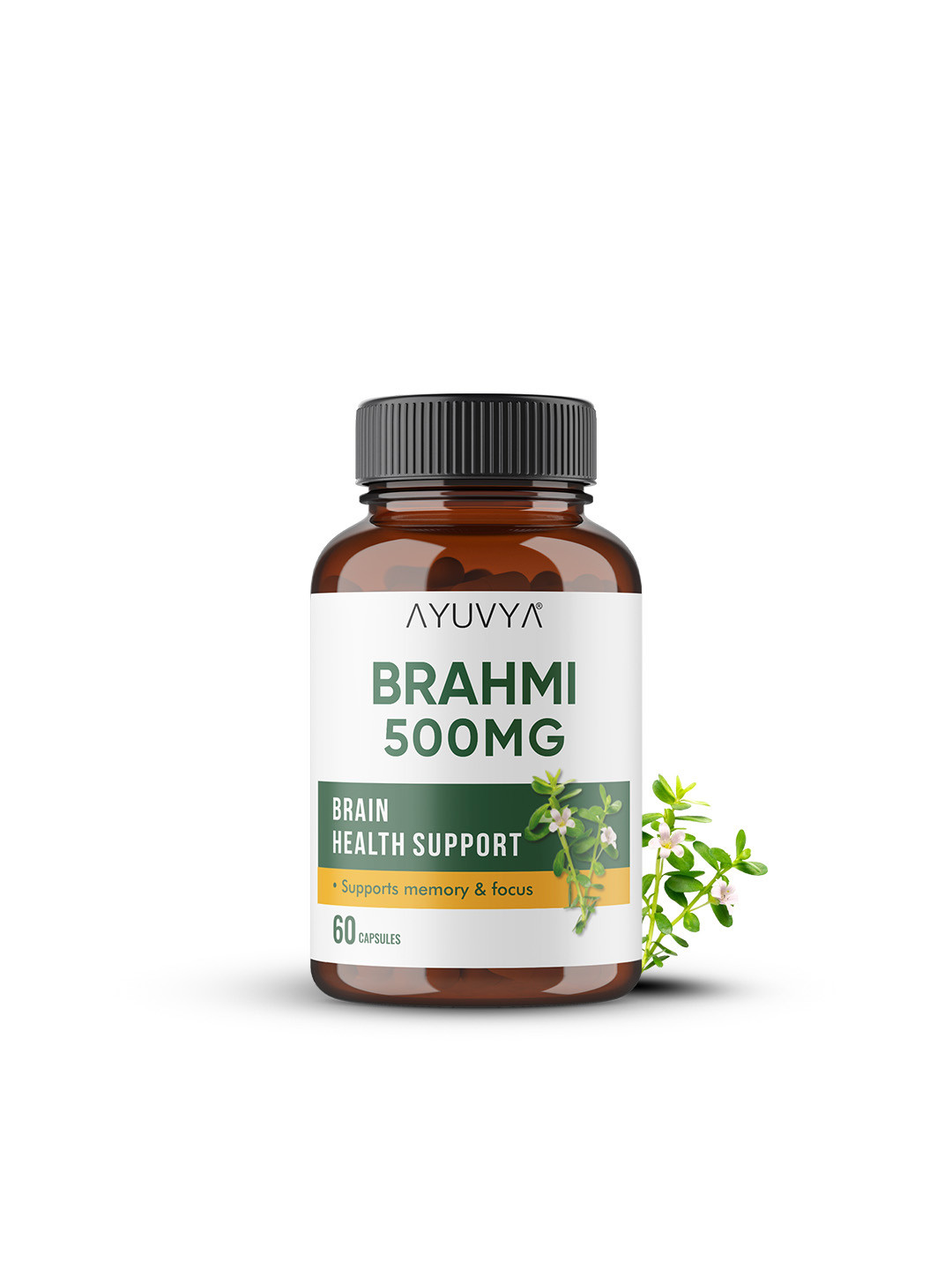 Ayuvya Brahmi Health Supplement for Brain Health Support & Focus Enhancer - 60 Capsules