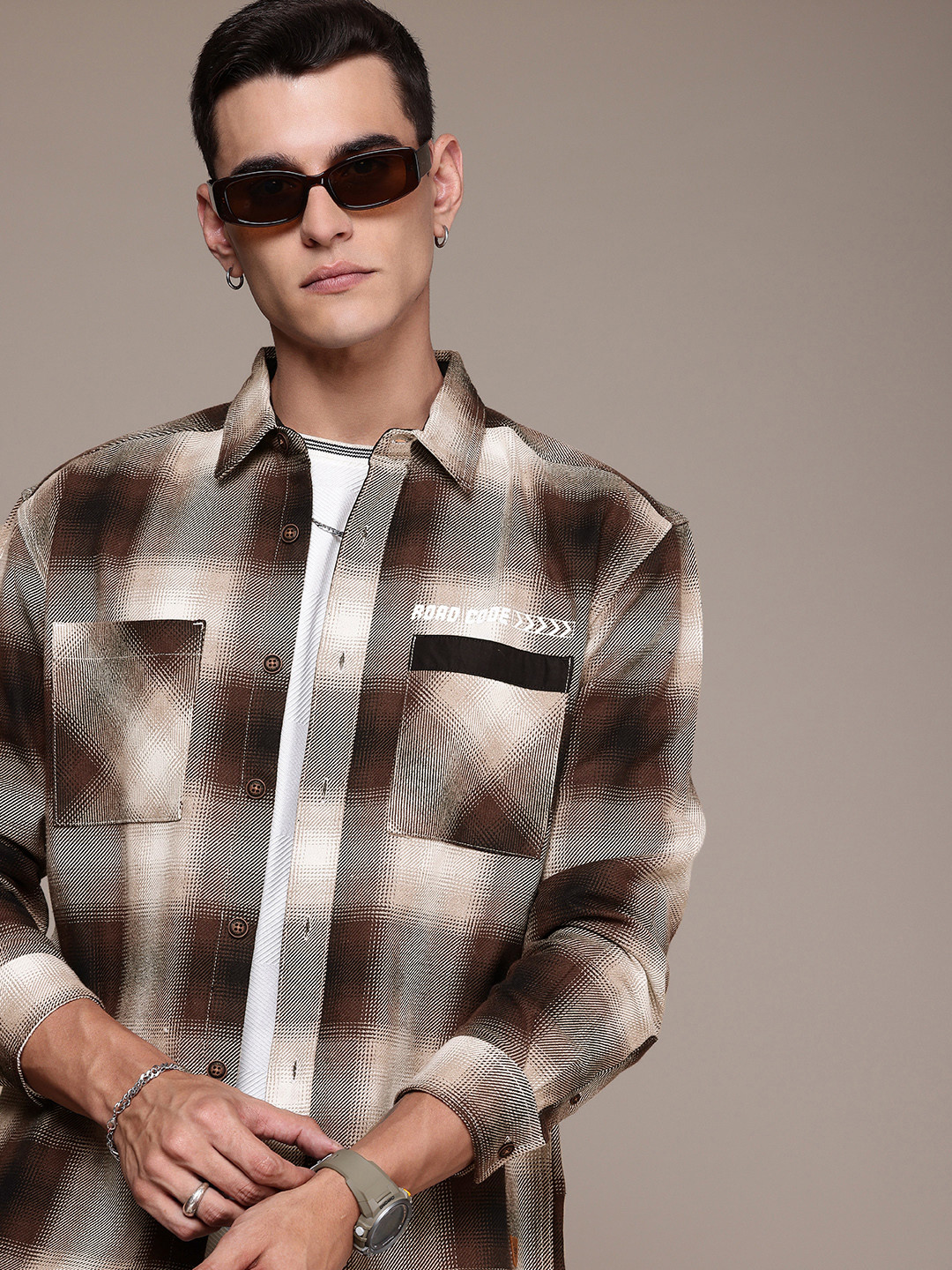 The Roadster Life Co. Checked Frayed Hem Relaxed Fit Casual Shacket