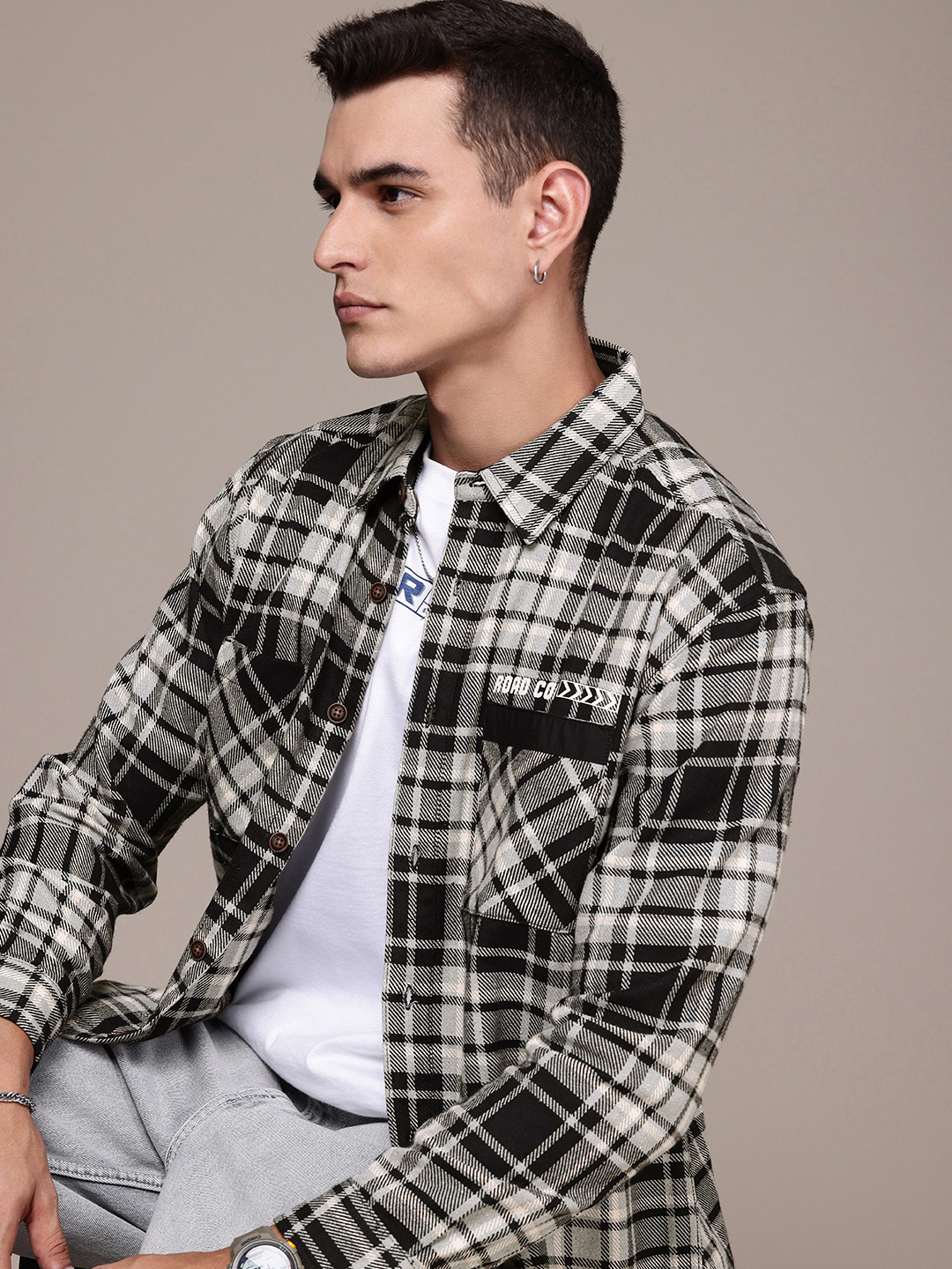 The Roadster Life Co. Checked Frayed Hem Relaxed Fit Casual Shacket