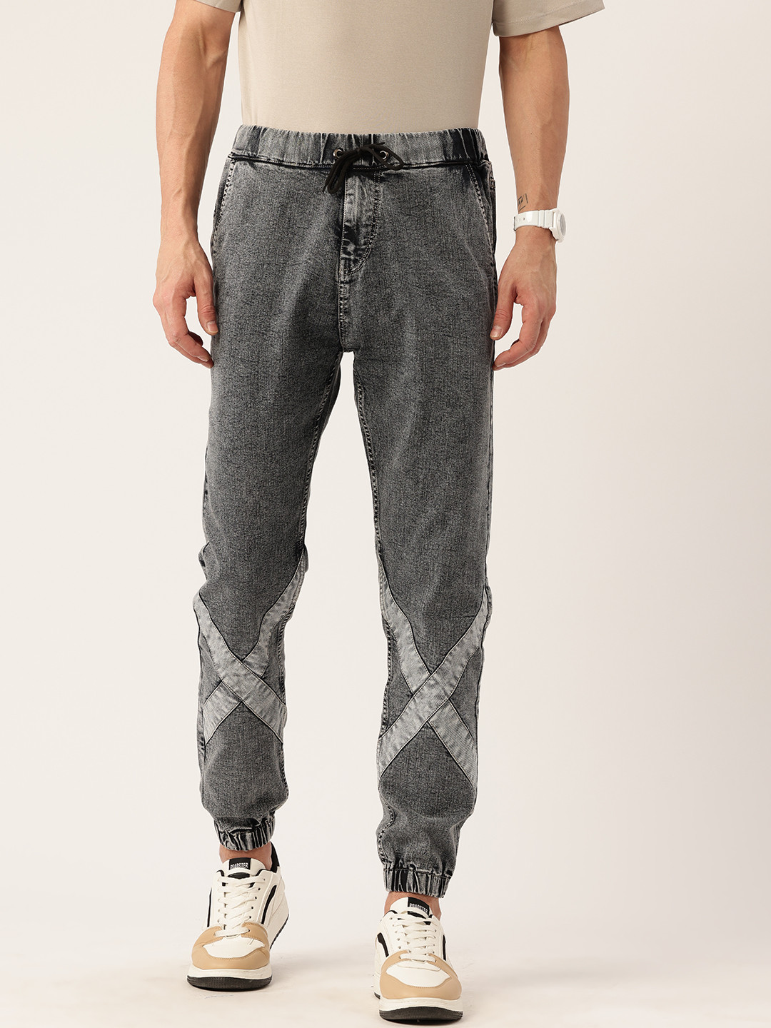 PARIS HAMILTON Men Light Fade Acid Wash Stretchable Jogger Jeans