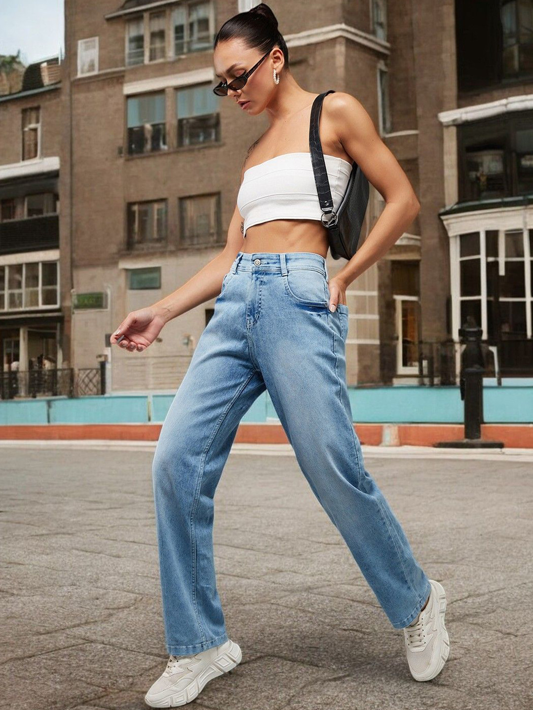 DressBerry Women's Wide-Leg Fit High Rise Stretchable Denim Jeans