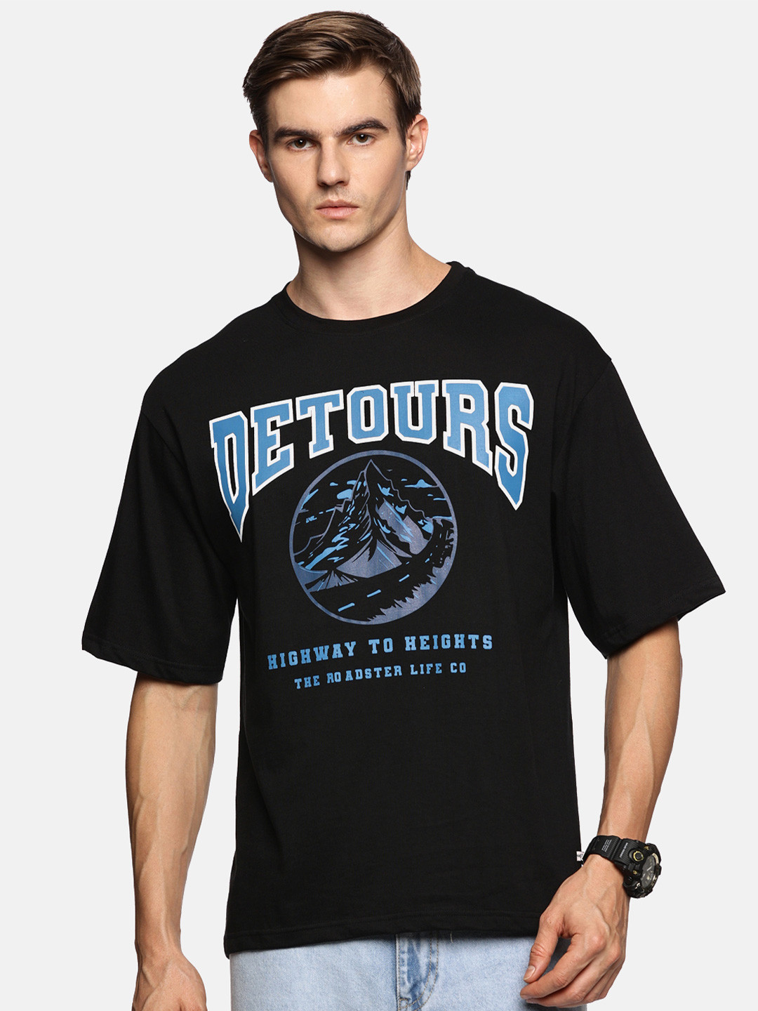 The Roadster Lifestyle Co Detours Printed Relaxed Fit Cotton T-Shirt