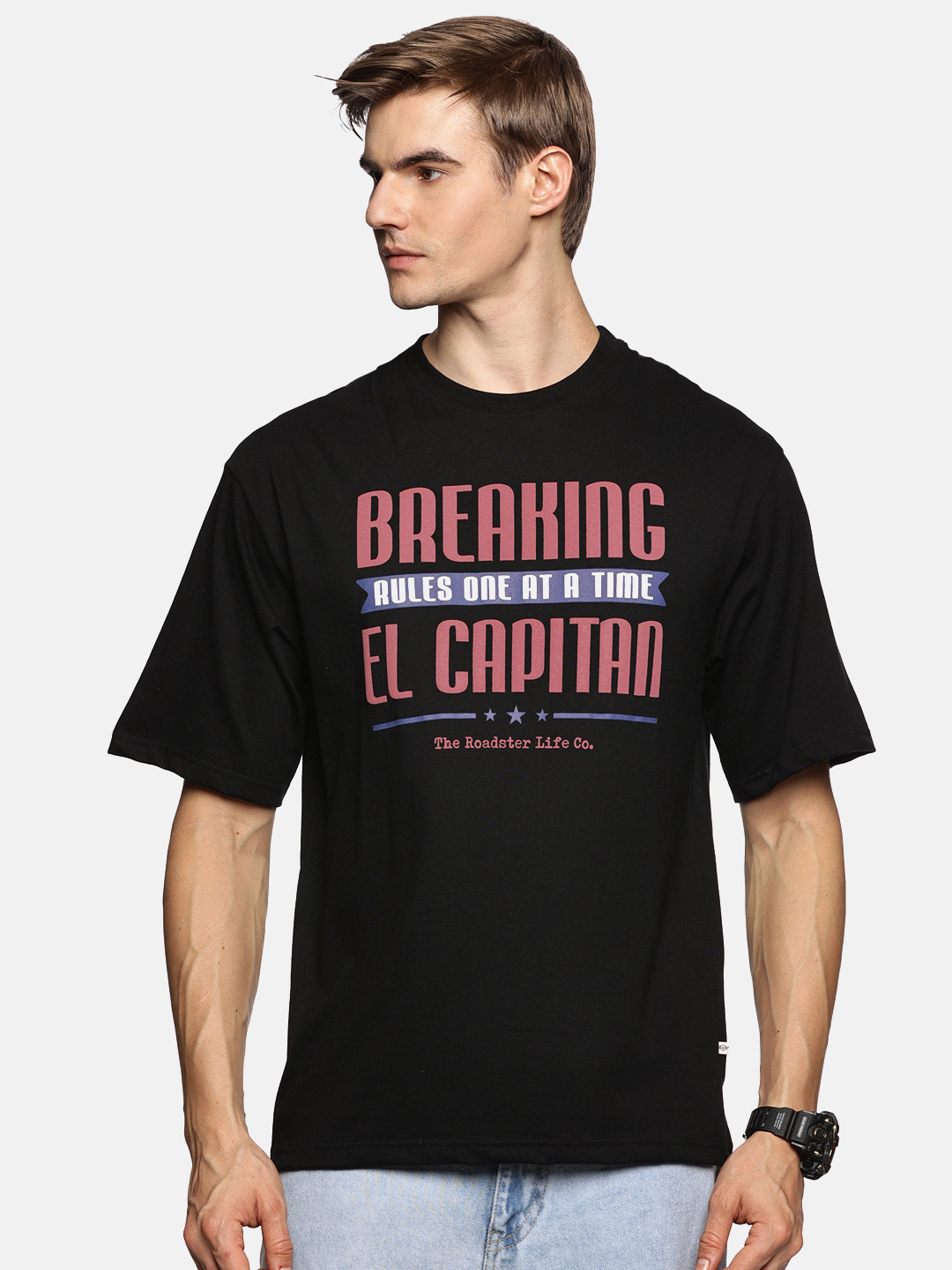 The Roadster Lifestyle Co Ride Breaking Rules Printed Relaxed Fit Cotton T-Shirt