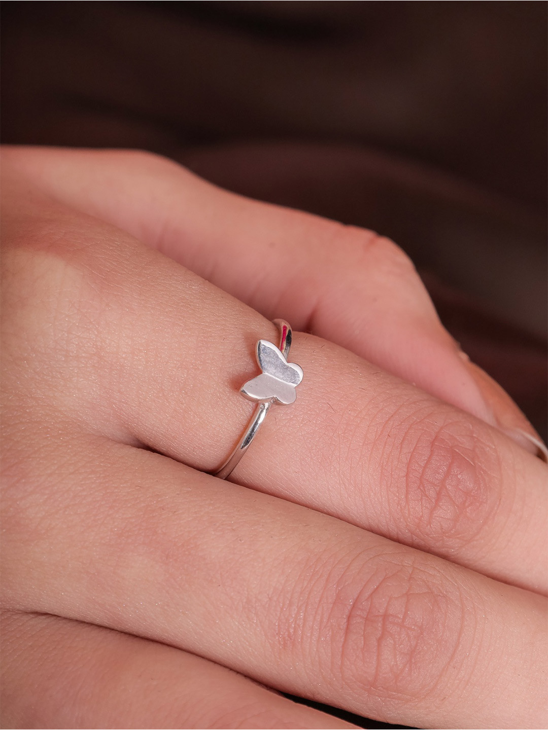 STERLYN 925 Sterling Silver Ring Rhodium-Plated Butterfly Whispers Finger Ring