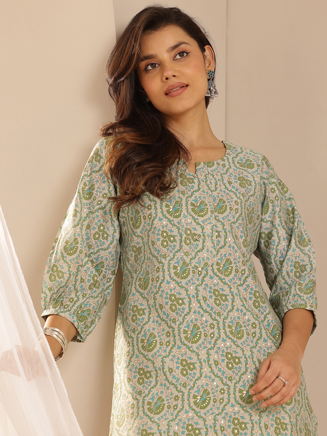 Libas Floral Printed Puff Sleeves Straight Kurta - Kurtas for Women 30598068 | Myntra